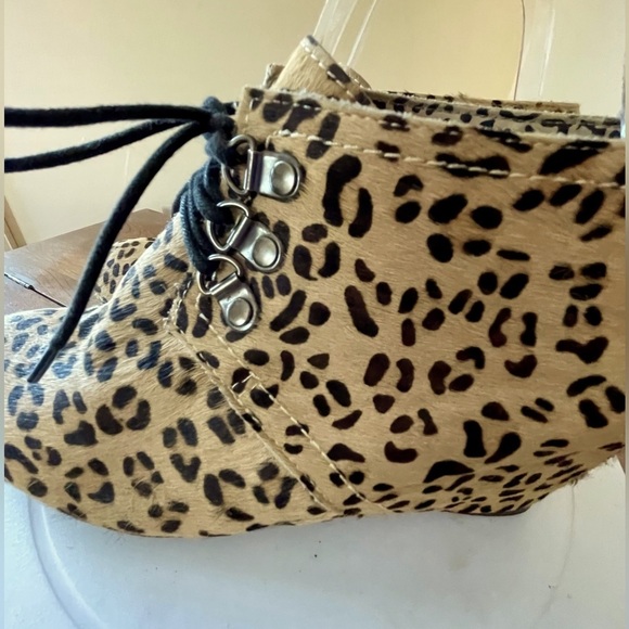 Kate & Mel Horsehair Leopard Print Hidden Wedge Booties 8 - Picture 8 of 9